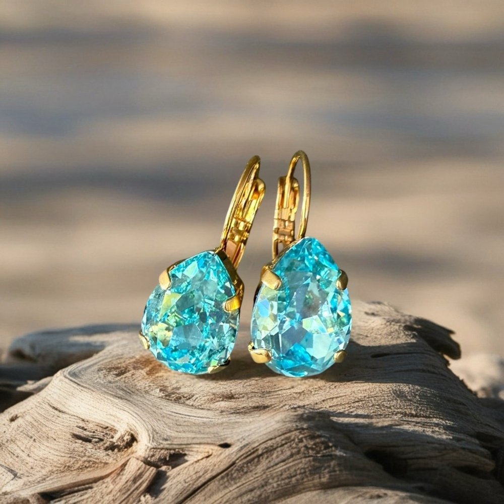 Handcrafted earrings with aqua bohemica Preciosa crystal